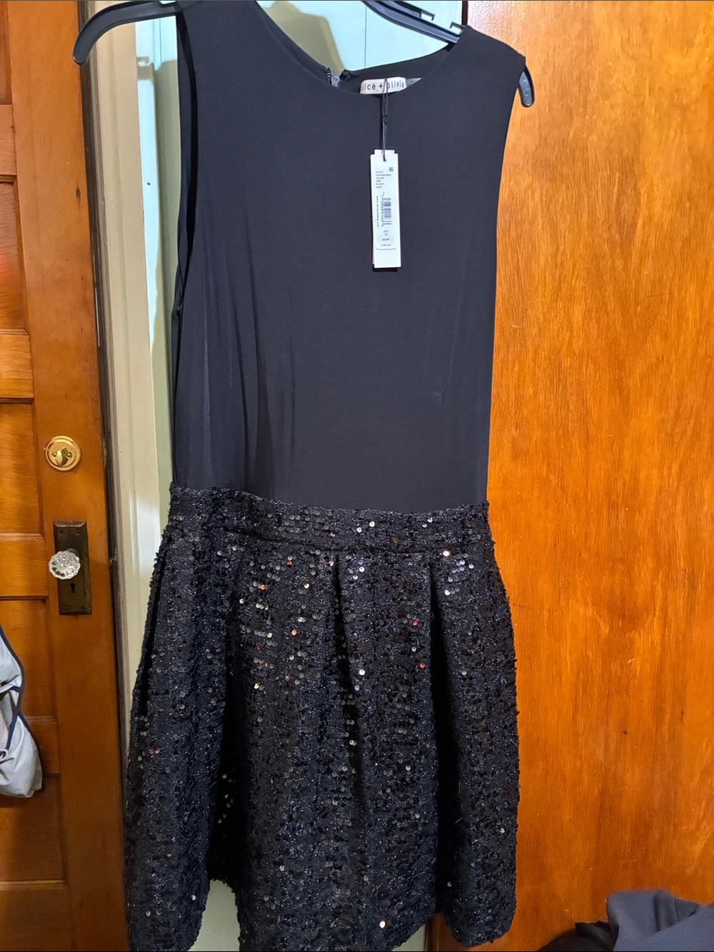 Alice + Olivia Black Sleeveless Sequin Skater Dress